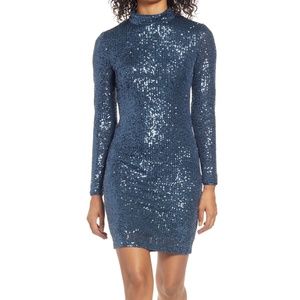 Sequin Mock Neck Long Sleeve Cocktail Dress Size 18 NWT